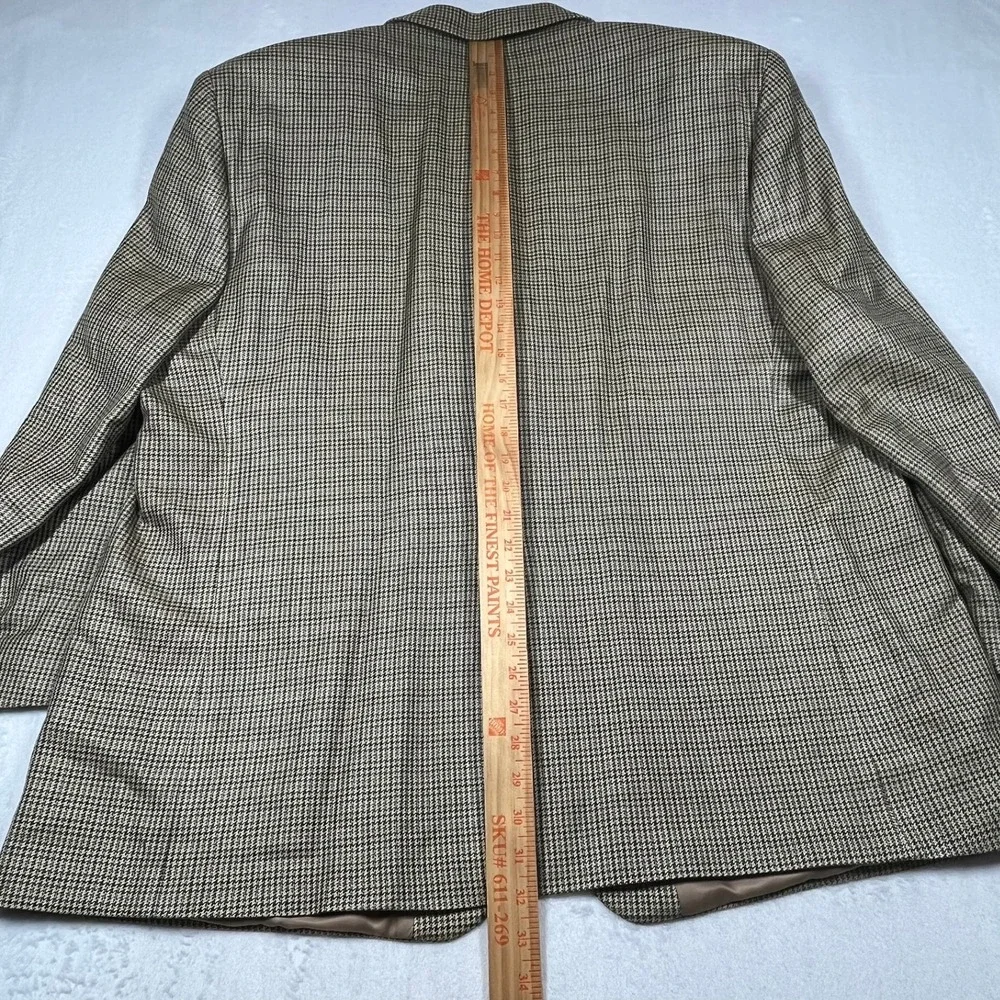 Chaps Blazer Mens 50R Tan Silk Houndstooth Two Button Classic Sport Coat Jacket